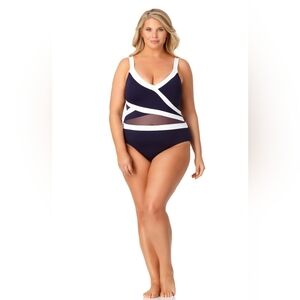 Anne Cole Mesh Asymmetric Spliced Mesh One Piece Swimsuit 16